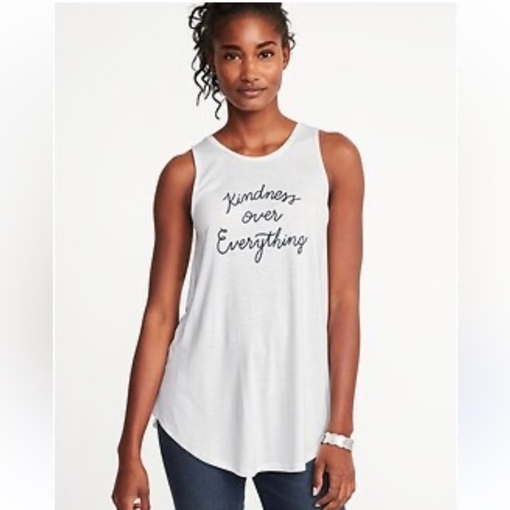Old Navy Women's White Knit Graphic Tank Kindness Over Everything Flowy Size L